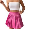 Women's PU Leather High Waisted Pleated Skirt Faux Leather Party Skater Mini Skirt