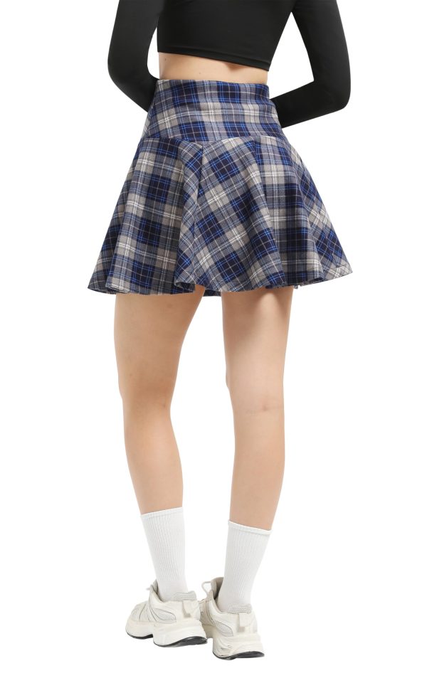 Women's Vintage Elastic Waist Plaid Flared Mini Skater Skirt