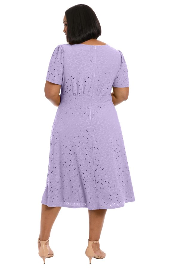 Women's Eyelet Midi A-line Puff Sleeves-Gathered Waist Empire Cut-Wedding Guest Dress