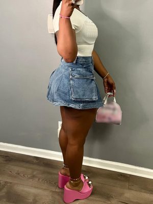 Women's Mini Jean Skirts Slit Bodycon Denim Skirt with Pockets Summer Vintage Streetwear