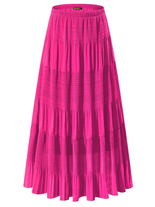 Women's Chiffon Elastic High Waist Pleated A-Line Flared Maxi Skirts