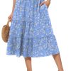 Women's Summer Midi Skirt Tiered Flowy High Waist A-Line Elastic Ruffle Casual Skirts with Pockets