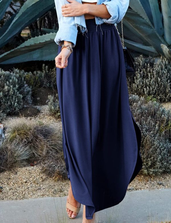 Casual High Waisted Maxi Skirts Elastic Waist Band Ankle Length Trendy Summer Long Skirt for Womens with Plus Size