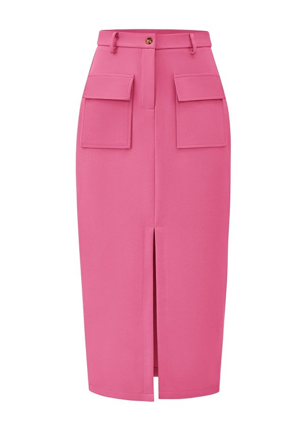 Women High Waisted Cargo Midi Skirt Trendy Spring Summer Pencil Slit Dressy Casual Business Work Long Skirts