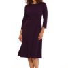 Women's Crepe Fit and Flare Midi with Waist Button Detail