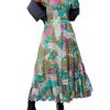 Women Floral Maxi Dress Short Puff Sleeve V Neck Bohemian Flowy Dress Smocked Casual Spring Summer Dresses