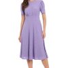 Women's Eyelet Midi A-line Puff Sleeves-Gathered Waist Empire Cut-Wedding Guest Dress