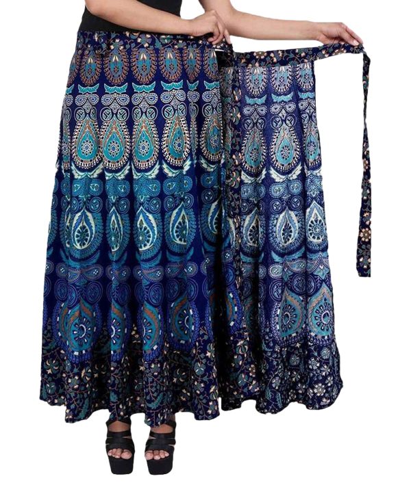 Women’s Bohemian Print Cotton Long Skirt Pareo Beach Wrap Cover up Elastic Waist One Size Waist 22"-39"
