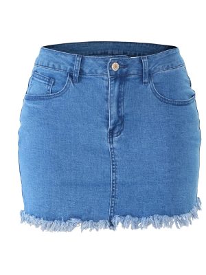Women's Casual Short Denim Skirt Y2K Stretchy Jean Skirt Washed Frayed A-Line Denim Jean Short Skirt