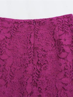 Women's Style High Waist Split Straight Lace Mid Length Dress Midi Skirt