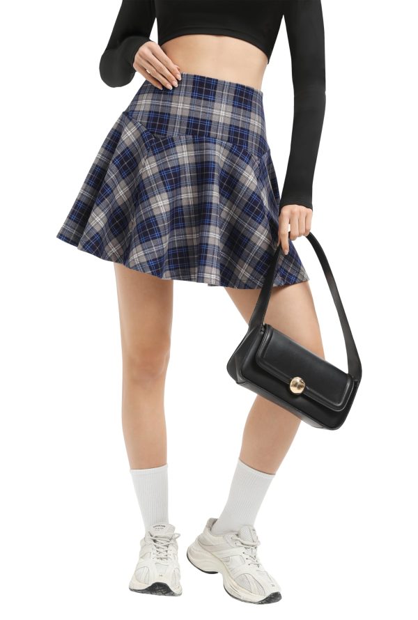 Women's Vintage Elastic Waist Plaid Flared Mini Skater Skirt