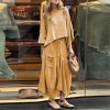 Women’S Cotton Linen Two-Piece Set O-Neck Pullover Belted Irregular Skirt Spring Outfit