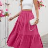 Women's Summer Casual Elegant Smock Layered Tiered Maxi Skirt High Waisted A Line Flowy Long Skirts with Pockets