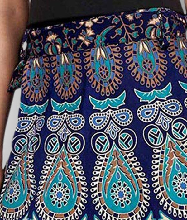 Women’s Bohemian Print Cotton Long Skirt Pareo Beach Wrap Cover up Elastic Waist One Size Waist 22"-39"
