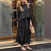 Women’S Cotton Linen Two-Piece Set O-Neck Pullover Belted Irregular Skirt Spring Outfit