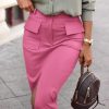 Women High Waisted Cargo Midi Skirt Trendy Spring Summer Pencil Slit Dressy Casual Business Work Long Skirts