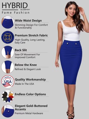Womens Pencil Skirt Premium Nylon Ponte Stretch Office Made in The USA Below Knee