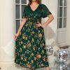 Simplee Women’s V Neck Velvet Maxi Dress Short Sleeve Empire Waist Long Formal Dress for Wedding Guest