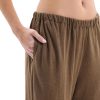 Womens Linen Knit High Waist Elastic Wide Leg Lounge Pants with Pockets