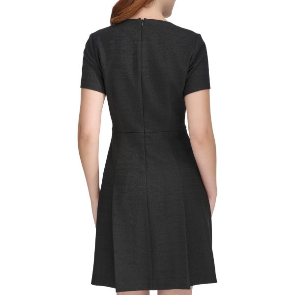 Women's Soft Hand Boucle Short Sleeve Button Front A-line Dress
