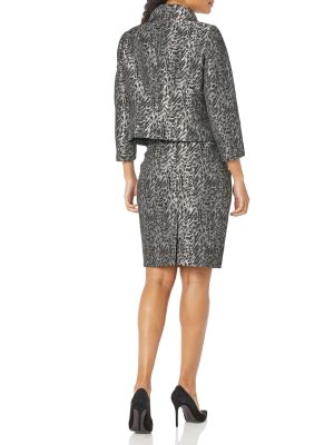 Women's Metallic Jacquard Fold Over Jacket/Skirt Suit