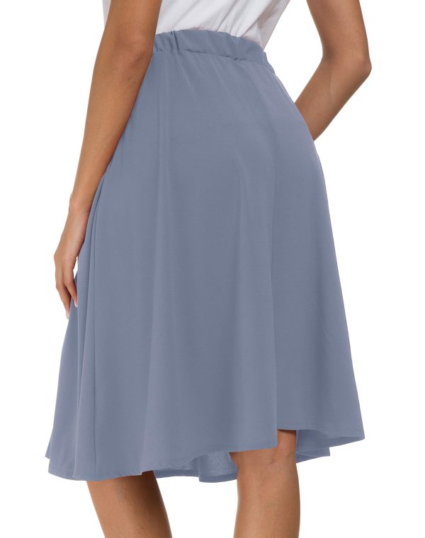 Womens Casual Pleated High Waisted A Line Midi Button Front Skirts with Pockets