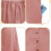 Women’s Button Front Mini Skirt A-line Pleated Corduroy Skater Skirts for Women with Pocket