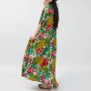 Women Boho Floral Print Cotton Long Maxi Skirt with Pockets and Adjustable Waistband Beach Casual Summer Dress