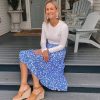 Women's Ditzy Floral Print Midi Skirt Boho Elastic High Waist Long Skirts for Women Trendy High Low Hem