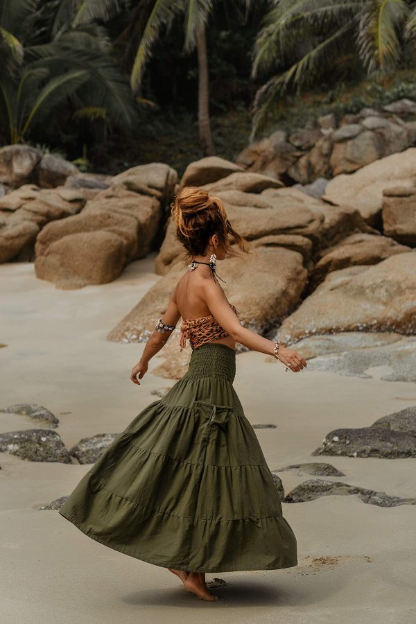 Maxi Boho Skirt Long Pockets Cotton Hippie Bohemian Elastic Waist Gypsy Skirt