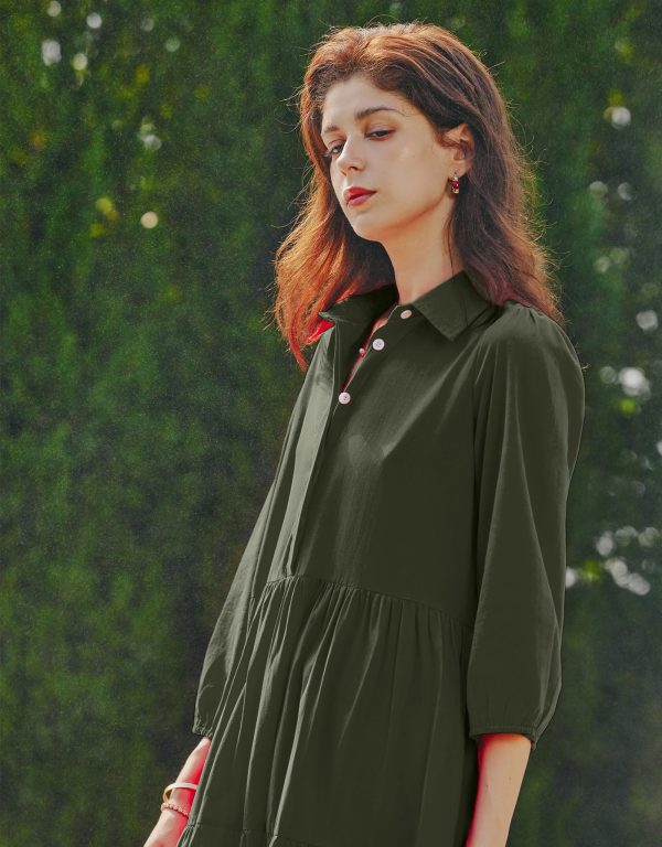 Women Flowy Maxi Shirt Dress Casual Button Down V Neck Ruffled Beach Long Dresses with Pockets