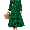 Womens Spring Long Sleeve Wrap V Neck Ruffle Floral Maxi Dress Casual Tie Waist Boho Chiffon Flowy Long Dresses