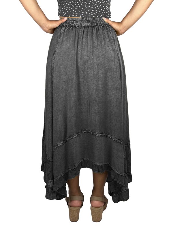 2025 Spring Women's Flowy Handkerchief Hemline Midi Maxi Skirts for Women - Gypsy Embroidered Ruffle Long Skirts