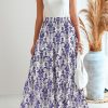 Floral Maxi Skirts for Women Summer Pleated High Waisted Casual Long Skirts with Pockets High Slit Boho Flowy Skirt