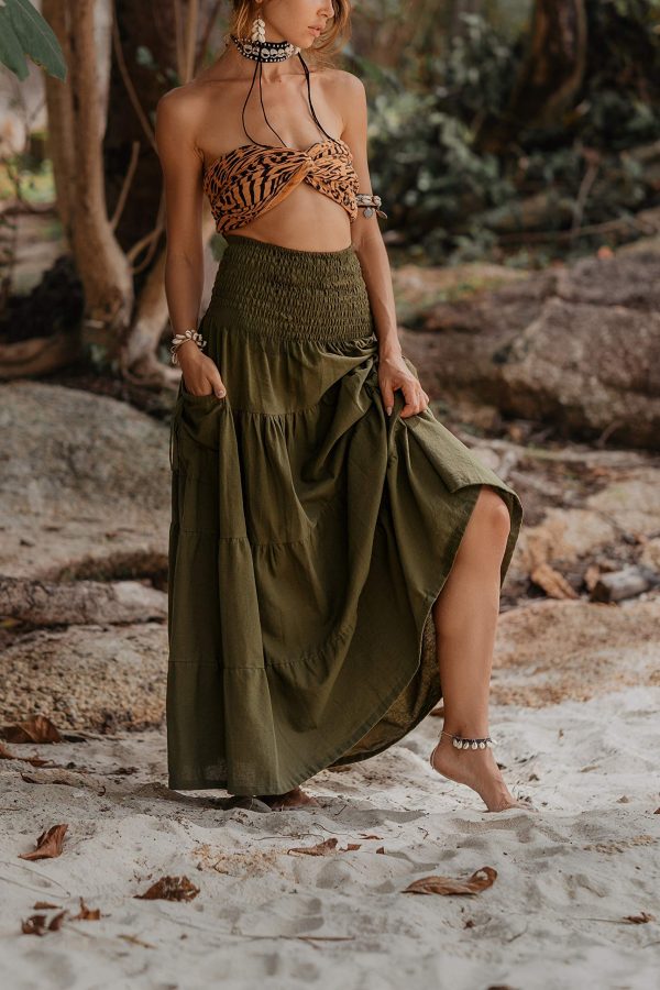 Maxi Boho Skirt Long Pockets Cotton Hippie Bohemian Elastic Waist Gypsy Skirt