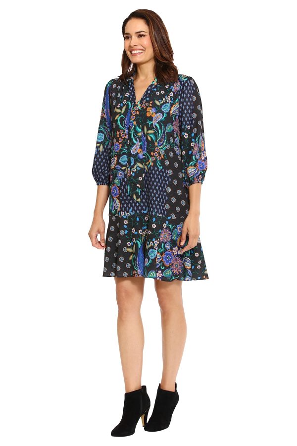 Women's Tie Neck Bishop Sleeve Flounce Hem Perfect Fall Dress Versatile Chic Office
