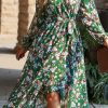 Women's Floral Print Boho Dress Long Sleeve Wrap V Neck Ruffle Belted A-Line Flowy Maxi Dresses