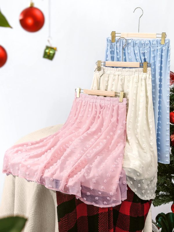 Women's Boho Swiss Dot High Elastic Waist Pleated A-Line Midi Skirt
