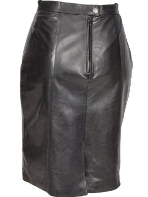 Ladies Real Leather Knee Length 22inch Pencil Skirt Club Office Casual Wear SKT1 Black