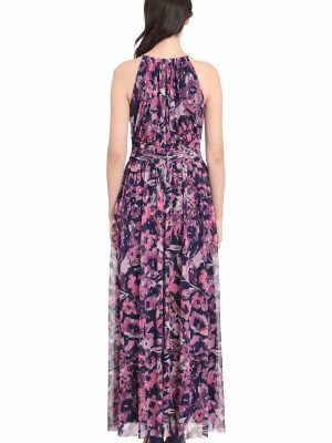 Women's Mesh Halter Maxi with Ruched Waistband Event Guest of Occasion Garden Party