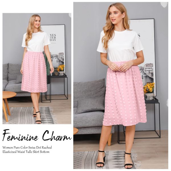 Women's Boho Swiss Dot High Elastic Waist Pleated A-Line Midi Skirt
