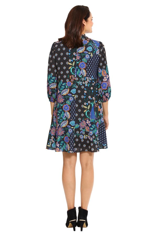Women's Tie Neck Bishop Sleeve Flounce Hem Perfect Fall Dress Versatile Chic Office