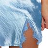 Women's Satin Silky Lace Trim Split Slit Hem Zipper High Wasit Mini Short Skirt