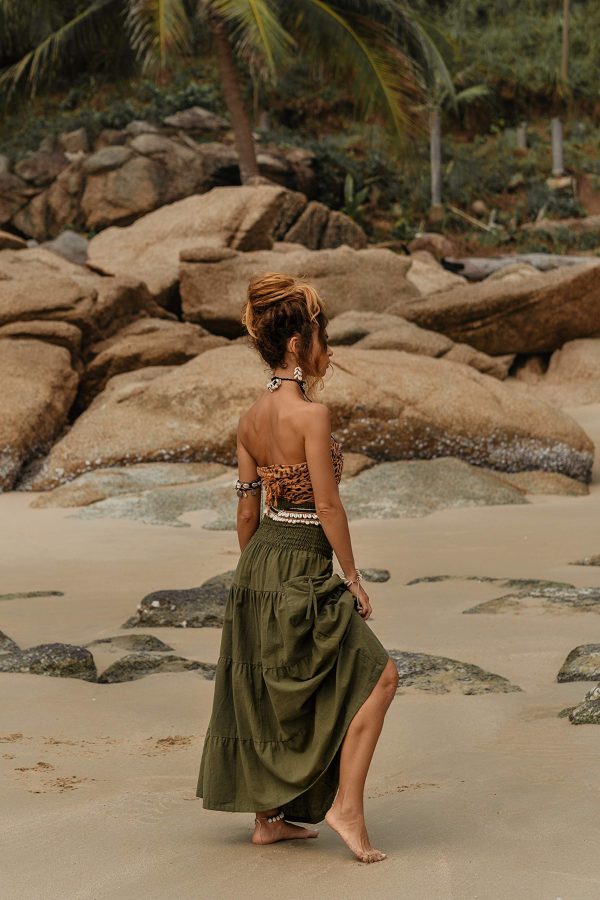 Maxi Boho Skirt Long Pockets Cotton Hippie Bohemian Elastic Waist Gypsy Skirt