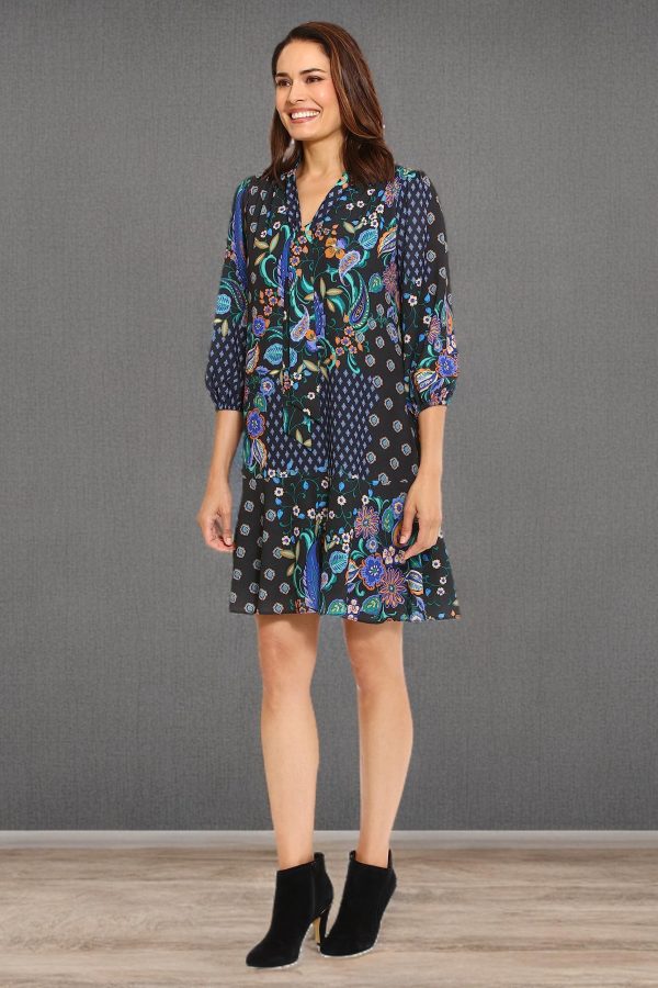Women's Tie Neck Bishop Sleeve Flounce Hem Perfect Fall Dress Versatile Chic Office