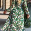 Women's Floral Print Boho Dress Long Sleeve Wrap V Neck Ruffle Belted A-Line Flowy Maxi Dresses