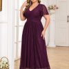 Plus Size Maxi Formal Dress Sparkly V-Neck A-line Ruffle Sleeves Evening Gown Cocktail Prom Glitter