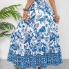 Women's Boho Skirt Elastic High Waist Pleated A-Line Flared Maxi Skirts Womens Flowy Long Skirts