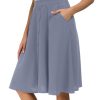 Womens Casual Pleated High Waisted A Line Midi Button Front Skirts with Pockets