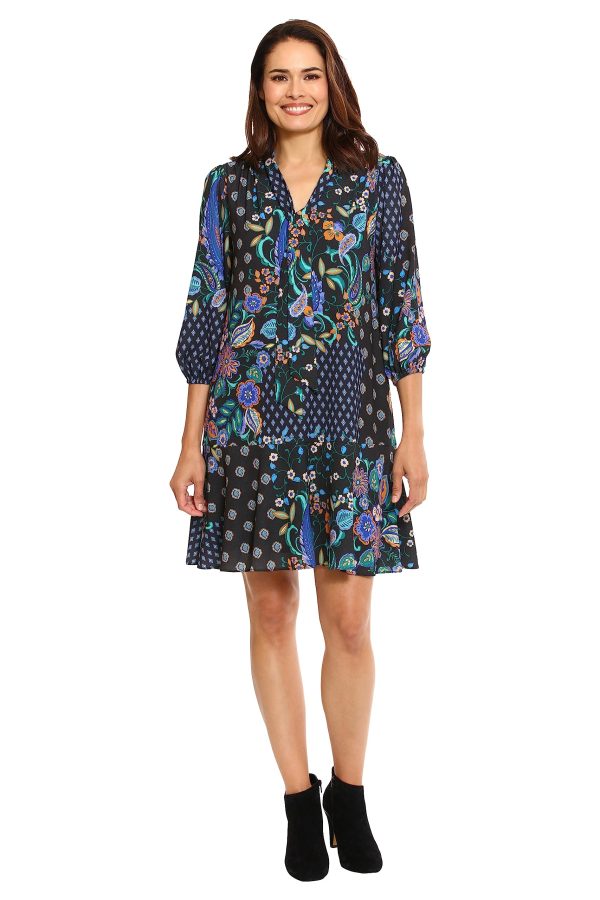 Women's Tie Neck Bishop Sleeve Flounce Hem Perfect Fall Dress Versatile Chic Office